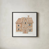Gingerbread  Dream House I by Jenaya Jackson. Shown in a sleek black glass frame for a contemporary gallery look. Available as an archival giclee rolled canvas, fine art paper, or poster print. SKU 100006a.