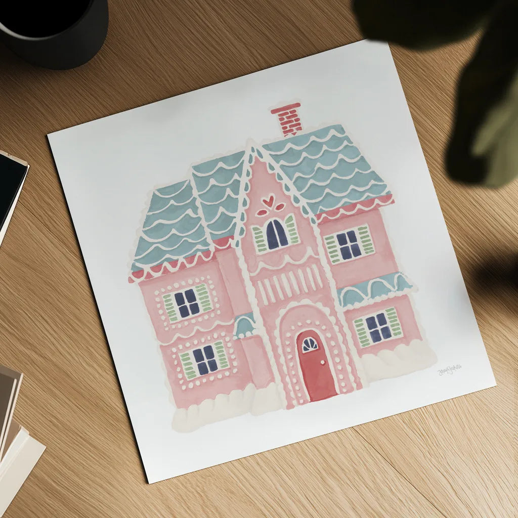 Gingerbread Dream House I Pastel by Jenaya Jackson. Shown as a detailed flat fine art print, highlighting archival giclee quality. Available as an archival giclee rolled canvas, fine art paper, or poster print. SKU 100727a.