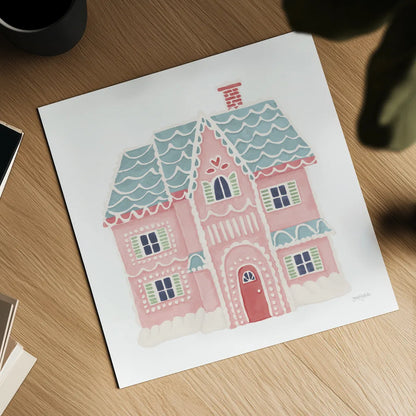 Gingerbread Dream House I Pastel by Jenaya Jackson. Shown as a detailed flat fine art print, highlighting archival giclee quality. Available as an archival giclee rolled canvas, fine art paper, or poster print. SKU 100727a.