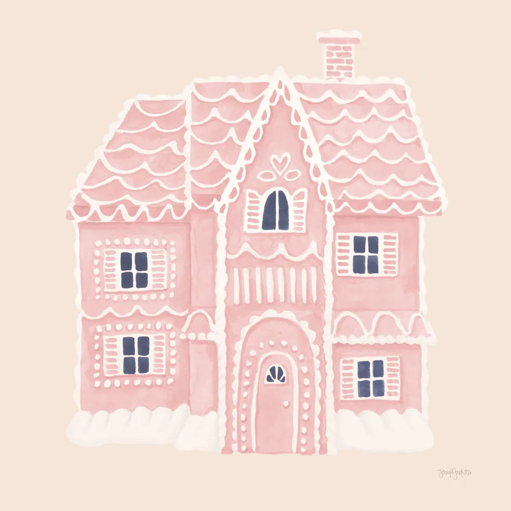Gingerbread Dream House I Pink Square by Jenaya Jackson. SKU 100442a. Archival Giclee Fine art print for wall decor.
