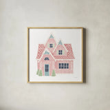 Gingerbread Dream House II Pastel by Jenaya Jackson. Shown in a natural wood glass frame for a timeless modern aesthetic. Available as an archival giclee rolled canvas, fine art paper, or poster print. SKU 100728a.