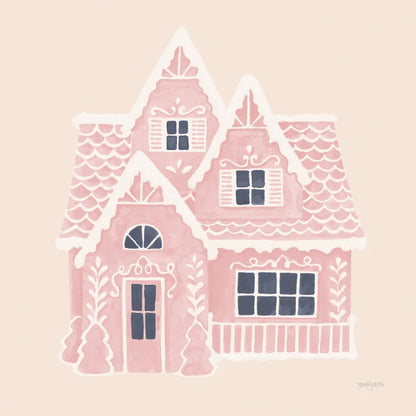 Gingerbread Dream House II Pink Square by Jenaya Jackson. SKU 100443a. Archival Giclee Fine art print for wall decor.