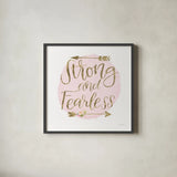Girl Power I Strong and Fearless by Jenaya Jackson. Shown in a sleek black glass frame for a contemporary gallery look. Available as an archival giclee rolled canvas, fine art paper, or poster print. SKU 37493a.