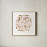 Girl Power I Strong and Fearless Bright by Jenaya Jackson. Shown in a natural wood glass frame for a timeless modern aesthetic. Available as an archival giclee rolled canvas, fine art paper, or poster print. SKU 42882a.