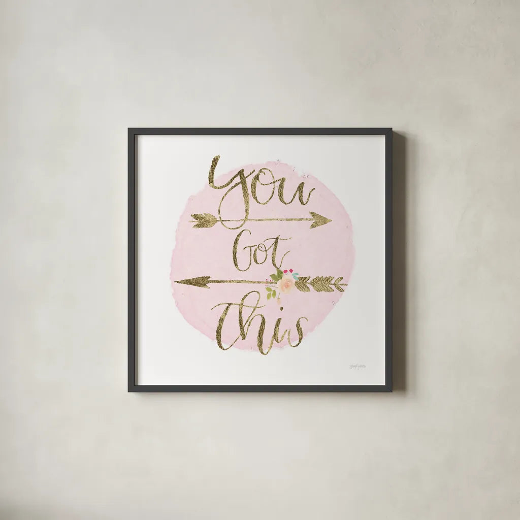 Girl Power II You Got This by Jenaya Jackson. Shown in a sleek black glass frame for a contemporary gallery look. Available as an archival giclee rolled canvas, fine art paper, or poster print. SKU 37494a.