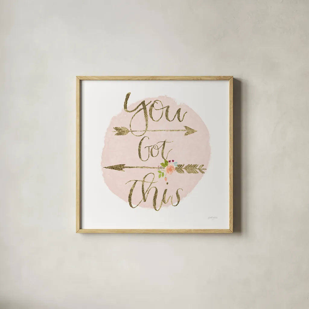 Girl Power II You Got This Bright by Jenaya Jackson. Shown in a natural wood glass frame for a timeless modern aesthetic. Available as an archival giclee rolled canvas, fine art paper, or poster print. SKU 42883a.