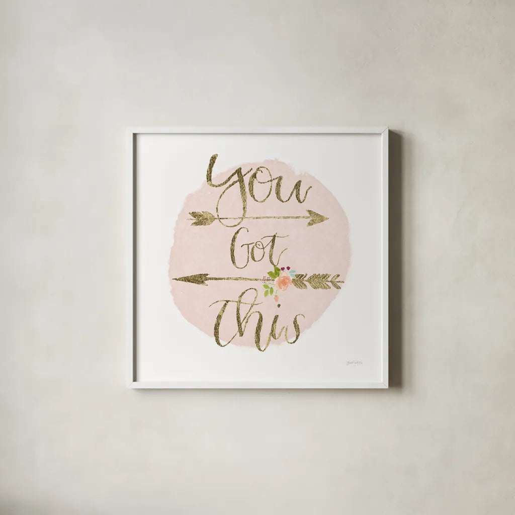 Girl Power II You Got This Bright by Jenaya Jackson. Shown in a crisp white glass frame for a clean and minimalist style. Available as an archival giclee rolled canvas, fine art paper, or poster print. SKU 42883a.