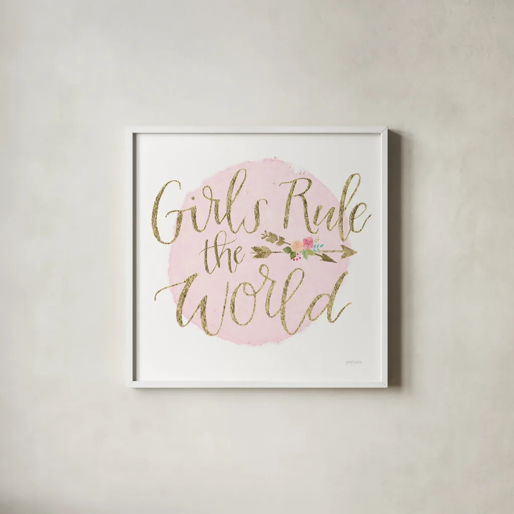 Girl Power III by Jenaya Jackson. Shown in a crisp white glass frame for a clean and minimalist style. Available as an archival giclee rolled canvas, fine art paper, or poster print. SKU 34606a.