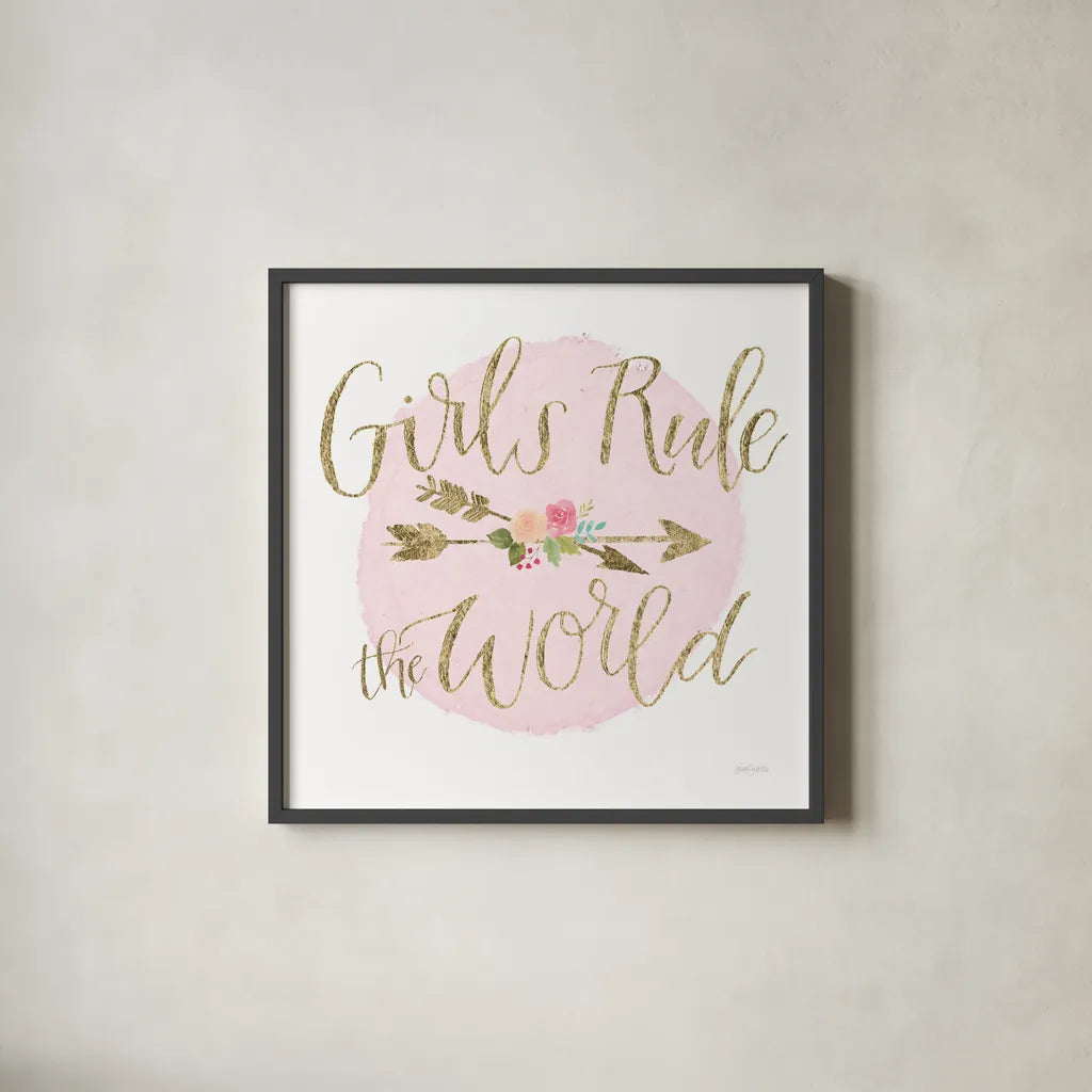 Girl Power III v2 by Jenaya Jackson. Shown in a sleek black glass frame for a contemporary gallery look. Available as an archival giclee rolled canvas, fine art paper, or poster print. SKU 37495a.