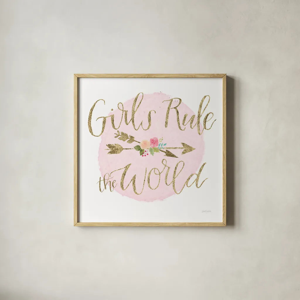 Girl Power III v2 by Jenaya Jackson. Shown in a natural wood glass frame for a timeless modern aesthetic. Available as an archival giclee rolled canvas, fine art paper, or poster print. SKU 37495a.