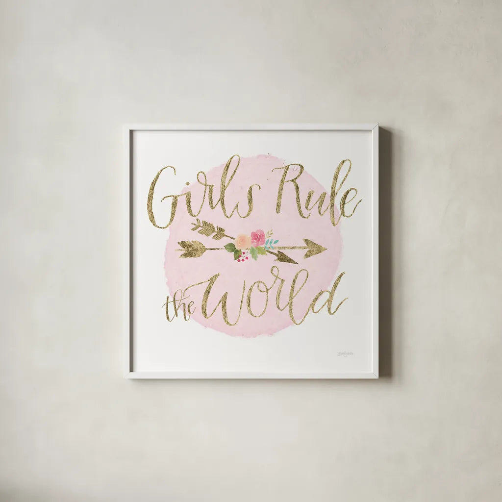 Girl Power III v2 by Jenaya Jackson. Shown in a crisp white glass frame for a clean and minimalist style. Available as an archival giclee rolled canvas, fine art paper, or poster print. SKU 37495a.