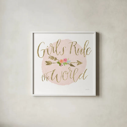 Girl Power III v2 Bright by Jenaya Jackson. Shown in a crisp white glass frame for a clean and minimalist style. Available as an archival giclee rolled canvas, fine art paper, or poster print. SKU 42884a.