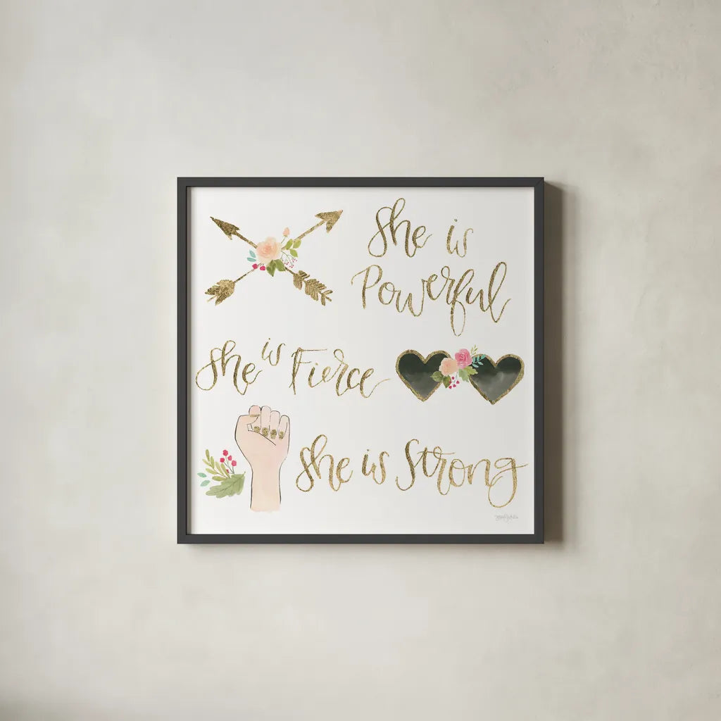 Girl Power IV by Jenaya Jackson. Shown in a sleek black glass frame for a contemporary gallery look. Available as an archival giclee rolled canvas, fine art paper, or poster print. SKU 34607a.