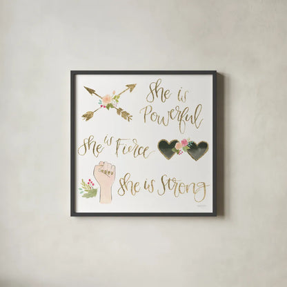 Girl Power IV by Jenaya Jackson. Shown in a sleek black glass frame for a contemporary gallery look. Available as an archival giclee rolled canvas, fine art paper, or poster print. SKU 34607a.