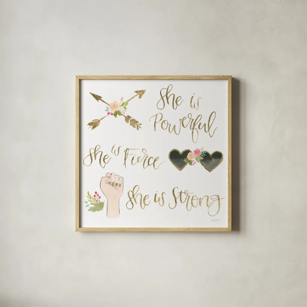 Girl Power IV by Jenaya Jackson. Shown in a natural wood glass frame for a timeless modern aesthetic. Available as an archival giclee rolled canvas, fine art paper, or poster print. SKU 34607a.