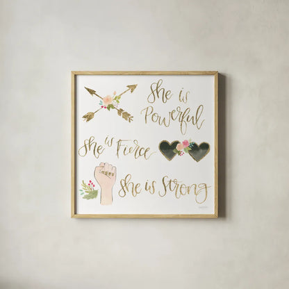 Girl Power IV by Jenaya Jackson. Shown in a natural wood glass frame for a timeless modern aesthetic. Available as an archival giclee rolled canvas, fine art paper, or poster print. SKU 34607a.