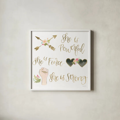 Girl Power IV by Jenaya Jackson. Shown in a crisp white glass frame for a clean and minimalist style. Available as an archival giclee rolled canvas, fine art paper, or poster print. SKU 34607a.