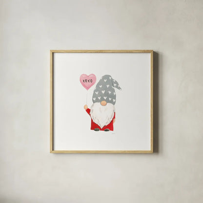 Gnomes in Love II by Jenaya Jackson. Shown in a natural wood glass frame for a timeless modern aesthetic. Available as an archival giclee rolled canvas, fine art paper, or poster print. SKU 71277a.