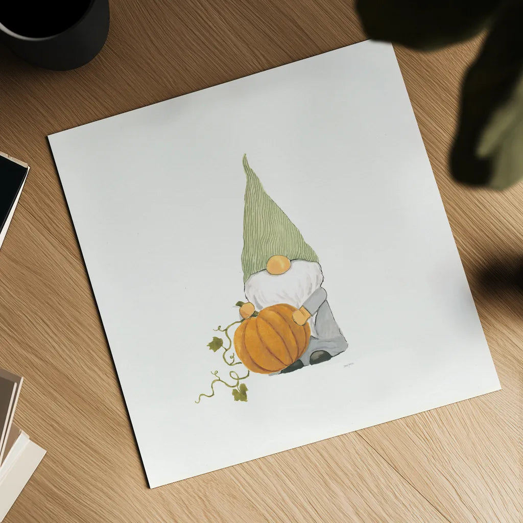 Harvest Gnomes I by Jenaya Jackson. Shown as a detailed flat fine art print, highlighting archival giclee quality. Available as an archival giclee rolled canvas, fine art paper, or poster print. SKU 71266a.