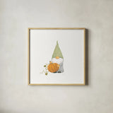 Harvest Gnomes I by Jenaya Jackson. Shown in a natural wood glass frame for a timeless modern aesthetic. Available as an archival giclee rolled canvas, fine art paper, or poster print. SKU 71266a.