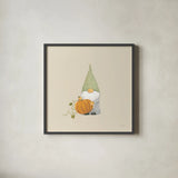 Harvest Gnomes I Neutral by Jenaya Jackson. Shown in a sleek black glass frame for a contemporary gallery look. Available as an archival giclee rolled canvas, fine art paper, or poster print. SKU 74804a.