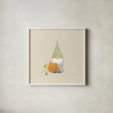 Harvest Gnomes I Neutral by Jenaya Jackson. Shown in a crisp white glass frame for a clean and minimalist style. Available as an archival giclee rolled canvas, fine art paper, or poster print. SKU 74804a.