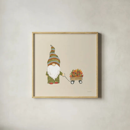 Harvest Gnomes II Neutral by Jenaya Jackson. Shown in a natural wood glass frame for a timeless modern aesthetic. Available as an archival giclee rolled canvas, fine art paper, or poster print. SKU 74805a.