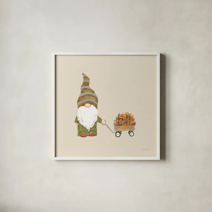 Harvest Gnomes II Neutral by Jenaya Jackson. Shown in a crisp white glass frame for a clean and minimalist style. Available as an archival giclee rolled canvas, fine art paper, or poster print. SKU 74805a.