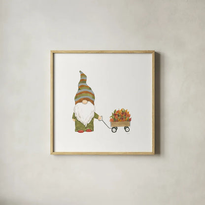 Havest Gnomes II by Jenaya Jackson. Shown in a natural wood glass frame for a timeless modern aesthetic. Available as an archival giclee rolled canvas, fine art paper, or poster print. SKU 71267a.