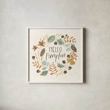 Hello Pumpkin I by Jenaya Jackson. Shown in a crisp white glass frame for a clean and minimalist style. Available as an archival giclee rolled canvas, fine art paper, or poster print. SKU 76990a.