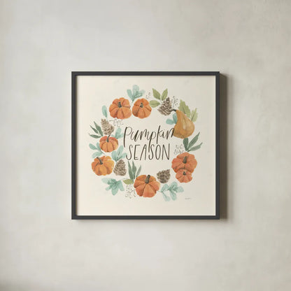 Hello Pumpkin II by Jenaya Jackson. Shown in a sleek black glass frame for a contemporary gallery look. Available as an archival giclee rolled canvas, fine art paper, or poster print. SKU 76991a.