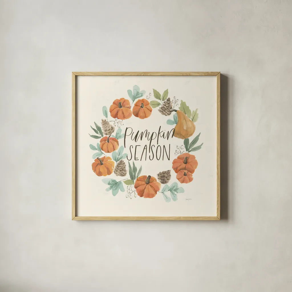 Hello Pumpkin II by Jenaya Jackson. Shown in a natural wood glass frame for a timeless modern aesthetic. Available as an archival giclee rolled canvas, fine art paper, or poster print. SKU 76991a.
