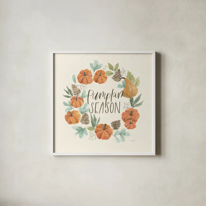 Hello Pumpkin II by Jenaya Jackson. Shown in a crisp white glass frame for a clean and minimalist style. Available as an archival giclee rolled canvas, fine art paper, or poster print. SKU 76991a.