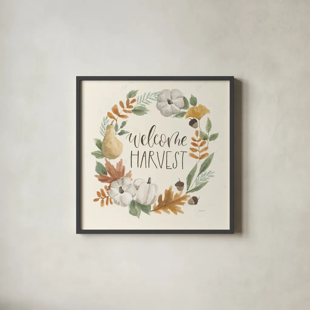 Hello Pumpkin IV by Jenaya Jackson. Shown in a sleek black glass frame for a contemporary gallery look. Available as an archival giclee rolled canvas, fine art paper, or poster print. SKU 76993a.