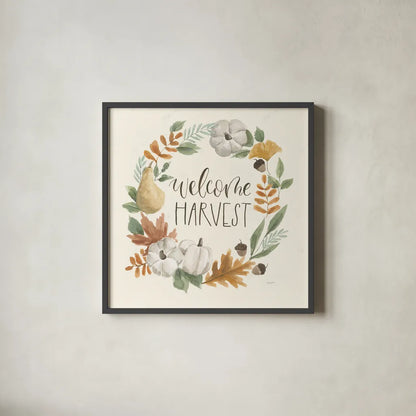 Hello Pumpkin IV by Jenaya Jackson. Shown in a sleek black glass frame for a contemporary gallery look. Available as an archival giclee rolled canvas, fine art paper, or poster print. SKU 76993a.