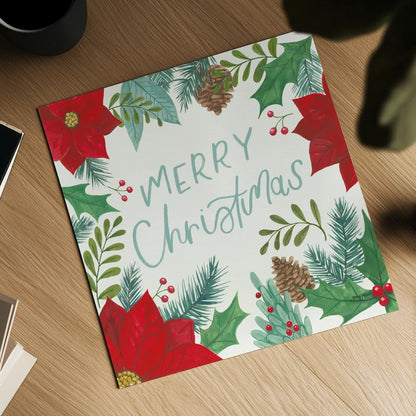 Holly and Pine I by Jenaya Jackson. Shown as a detailed flat fine art print, highlighting archival giclee quality. Available as an archival giclee rolled canvas, fine art paper, or poster print. SKU 86601a.