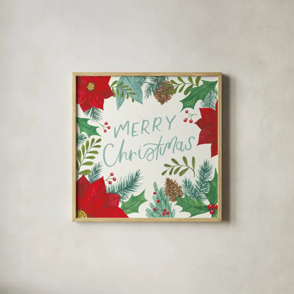 Holly and Pine I by Jenaya Jackson. Shown in a natural wood glass frame for a timeless modern aesthetic. Available as an archival giclee rolled canvas, fine art paper, or poster print. SKU 86601a.