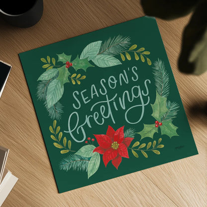 Holly and Pine II by Jenaya Jackson. Shown as a detailed flat fine art print, highlighting archival giclee quality. Available as an archival giclee rolled canvas, fine art paper, or poster print. SKU 86602a.