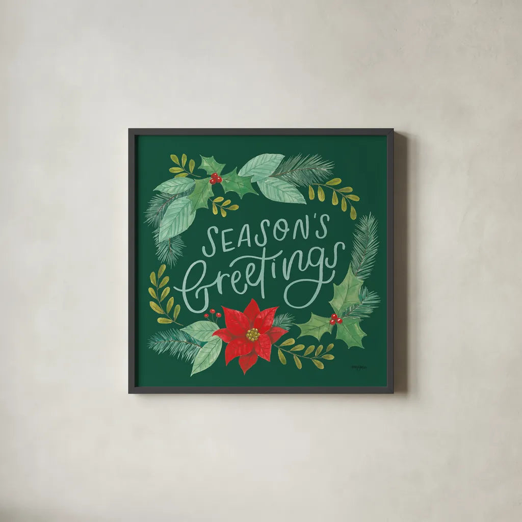 Holly and Pine II by Jenaya Jackson. Shown in a sleek black glass frame for a contemporary gallery look. Available as an archival giclee rolled canvas, fine art paper, or poster print. SKU 86602a.