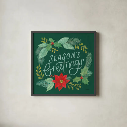 Holly and Pine II by Jenaya Jackson. Shown in a sleek black glass frame for a contemporary gallery look. Available as an archival giclee rolled canvas, fine art paper, or poster print. SKU 86602a.