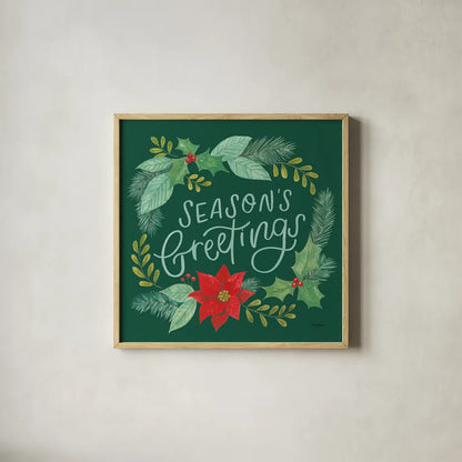 Holly and Pine II by Jenaya Jackson. Shown in a natural wood glass frame for a timeless modern aesthetic. Available as an archival giclee rolled canvas, fine art paper, or poster print. SKU 86602a.