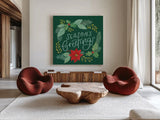 Holly and Pine II by Jenaya Jackson. Shown as extra-large giant wall art in a modern living room. Available as an archival giclee rolled canvas, fine art paper, or poster print. SKU 86602a.
