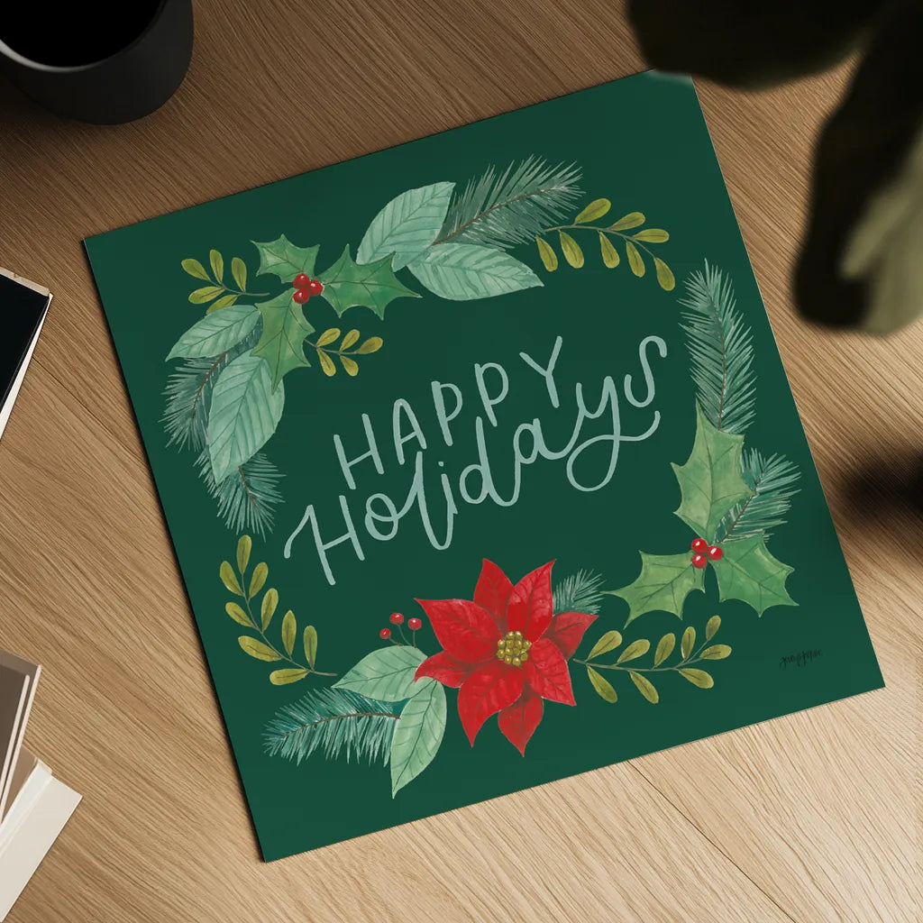 Holly and Pine II Holidays by Jenaya Jackson. Shown as a detailed flat fine art print, highlighting archival giclee quality. Available as an archival giclee rolled canvas, fine art paper, or poster print. SKU 89942a.