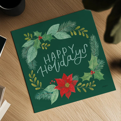 Holly and Pine II Holidays by Jenaya Jackson. Shown as a detailed flat fine art print, highlighting archival giclee quality. Available as an archival giclee rolled canvas, fine art paper, or poster print. SKU 89942a.