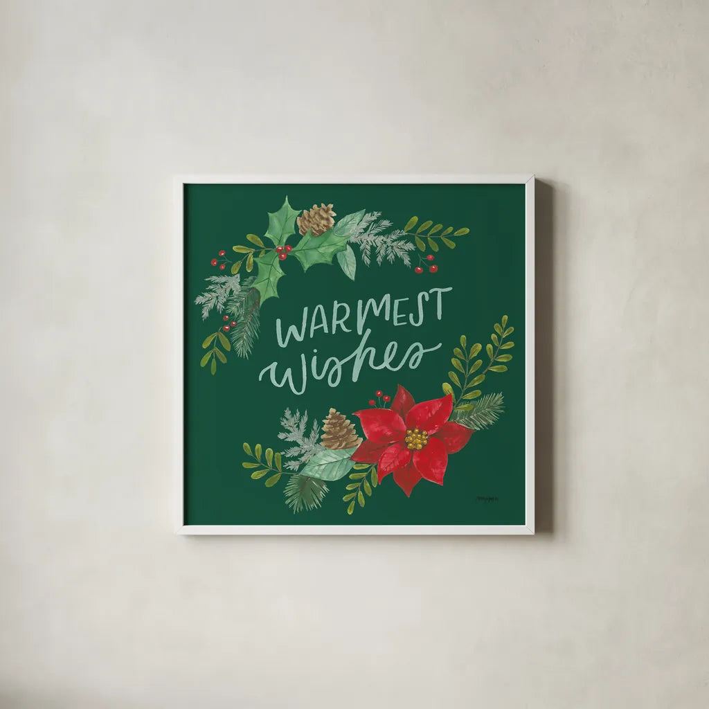 Holly and Pine III by Jenaya Jackson. Shown in a crisp white glass frame for a clean and minimalist style. Available as an archival giclee rolled canvas, fine art paper, or poster print. SKU 86603a.