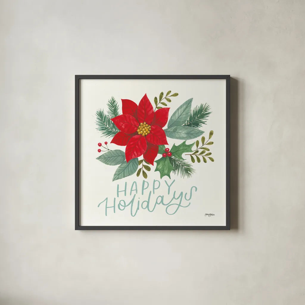 Holly and Pine IV by Jenaya Jackson. Shown in a sleek black glass frame for a contemporary gallery look. Available as an archival giclee rolled canvas, fine art paper, or poster print. SKU 86604a.