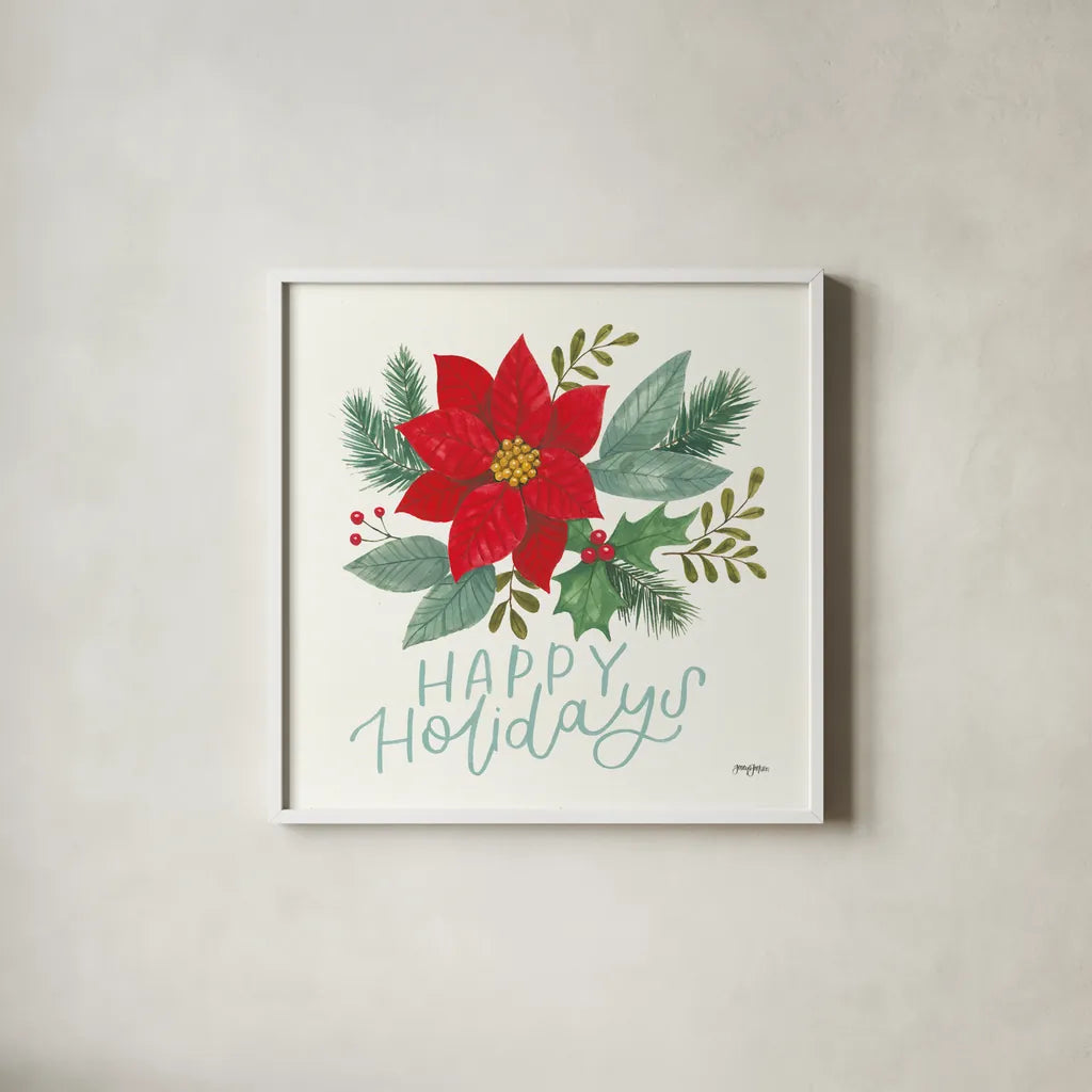 Holly and Pine IV by Jenaya Jackson. Shown in a crisp white glass frame for a clean and minimalist style. Available as an archival giclee rolled canvas, fine art paper, or poster print. SKU 86604a.