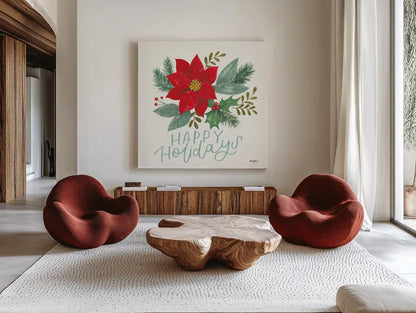 Holly and Pine IV by Jenaya Jackson. Shown as extra-large giant wall art in a modern living room. Available as an archival giclee rolled canvas, fine art paper, or poster print. SKU 86604a.