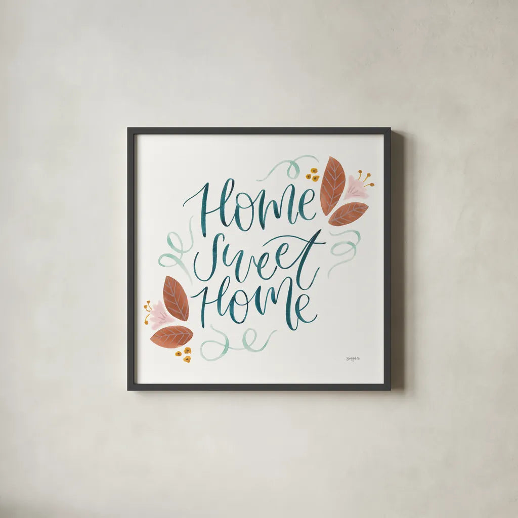 Home Sweet Home I by Jenaya Jackson. Shown in a sleek black glass frame for a contemporary gallery look. Available as an archival giclee rolled canvas, fine art paper, or poster print. SKU 62724a.