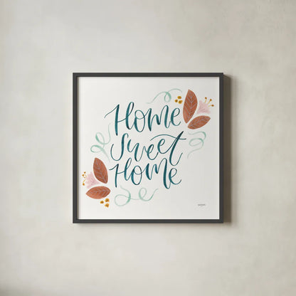 Home Sweet Home I by Jenaya Jackson. Shown in a sleek black glass frame for a contemporary gallery look. Available as an archival giclee rolled canvas, fine art paper, or poster print. SKU 62724a.